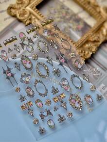 1 Sheet Metal Flower Frame Nail Art Stickers DIY Crystal Decoration Gothic Geometric Pattern Self Adhesive Slider Nail Charm Stickers - Multicolor - View 5