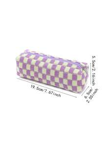 Students' Plush Knitted Checkered Pencil Case, Simple Storage Pouch, Cosmetic Bag, Back To School, School Supplies, Pencil Pouch, School Bag