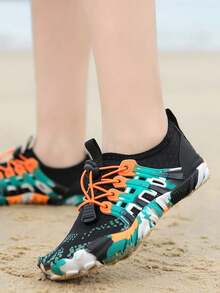 1 par de calçados aquáticos respiráveis de cano baixo para crianças, primavera/verão, cabedal em malha, estampado, sola de borracha antiderrapante, secagem rápida, adequado para caminhadas ao ar livre, praia, esportes indoor e ioga - Multicolorido - Ver 6