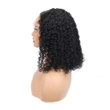 14 英寸卷发鲍勃假发真人发 13x4 蕾丝前假发预剪蕾丝卷发真人发假发适合女士 180% 密度水波假发真人发预拔适合初学者