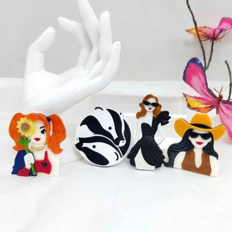 2D Flat 1pc Fashionable Handmade Acrylic Vintage Style Simple Acrylic Brooch, Stylish Multi-Color, Suitable For Scarves, Clothing And Bags, Elegant And Fashionable Style Accessory Backpack For School
