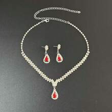 Sparkling Glass Crystal Drop Pendant Necklace And Earring Set, Luxurious Evening Party Women's Jewelry Set, Perfect Gift Set For Necklaces And Earrings