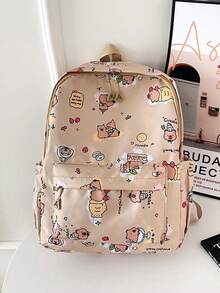 1pc背包新款2025大容量初中大学生休闲简约防水耐磨减负主干背包，多种颜色可选，舒适可调节肩带，多功能不挑人，适合日常出行、通勤、上学等场合（随机印） - 彩色 - 查看 15