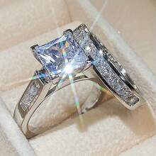 2Pcs/Set Women's Fashion Elegant Zirconia Ring Set, Suitable For Valentine's Day, Vacation, Commuting, Dating, Party, Weddings, Engagements, Proposal Rings, Suitable For Wife, Girlfriends, Mothers' Birthdays, Anniversaries, New Year Gifts, Suitable For All Seasons - 銀色 - 查看 11