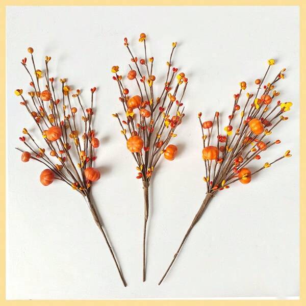 1 Stück/3 Stück/6 Stück künstlicher Kürbis Orange Beerenzweig Herbst Kürbiszweig für Herbsternte Festival Thanksgiving Dekoration Vase Herbsternte Festival