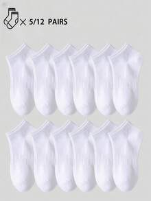 5/12 双夏季男士白色短袜，柔软运动短袜，休闲日常袜