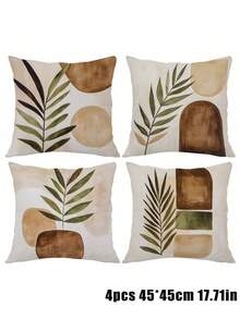 4 件现代抽象植物印花绒面革靠垫套，17.7*17.7 英寸时尚抱枕套，适合客厅沙发卧室，不含枕芯 - 類型 A - 查看 12