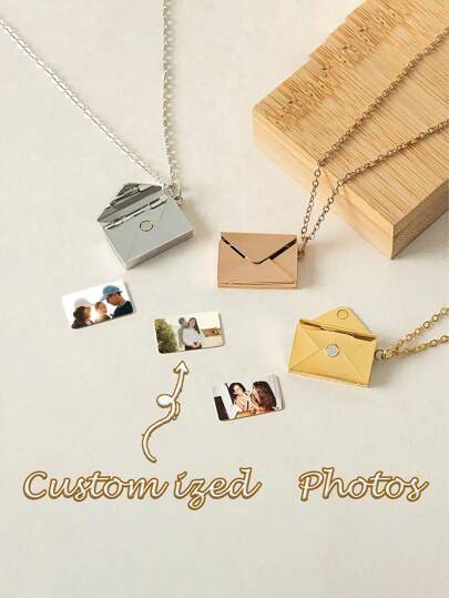 Personalized Envelope Locket Necklace With Custom Photo Inside, Customizable Message, Ideal As Valentine's Day Or Anniversary Gift