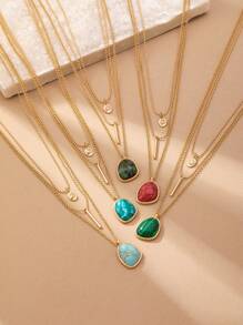 1pc Vintage Bohemian Style Multi-Layer Turquoise Necklace
