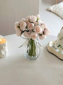 1 Bund Seiden-Pfingstrosen-Strauß, künstliche Rosenblüten mit 27 Blütenköpfen, künstliche Kamelie, ein Stiel mit drei Blüten, gefälschte Blumen mit verbrannten Kanten, Rosen, Pfingstrosen, Teeblumen, Hochzeitsfotografie-Requisiten, Dekoration für kleine Sträuße zuhause, Wohnzimmertisch Dekoration, DIY Blumenarrangement für Verlobungsdekorationen, Heim-, Essraum-, Wohnzimmer-Dekoration