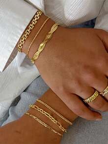 12 件/套复古优雅人造珍珠心形水晶飞机链手链套装，Y2K 个性化甜美简约多层佩戴银色珠宝，是送给女性、度假、派对、约会、情人节、母亲节的最佳礼物 - 銀色 - 查看 3