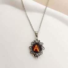1pc Vintage Stainless Steel Chain Necklace With 26pcs Flame Shaped Letter Pendant
