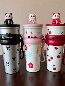 Panda Thermal Cup 700ml With Retractable Straw And Safety Handle – Ideal For Everyday Use! ‍♀️ - Rose - View 3
