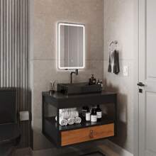 DoceLar Store Gabinete Harley Pia Torneira Espelho Retangular LED 50cm