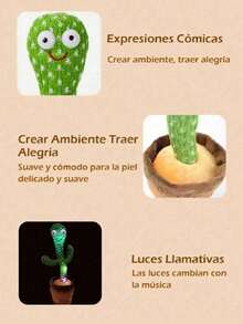 Juguetes de Cactus bailarín, Cactus Parlanchín Bailarín Cantarín Grabar Imitar Repetir Lo Que Dices Juguete con 120 Canciones en Inglés Iluminación Electrónica Cactus de Peluche Regalos,Divertidos y creativos Cactus eléctricos de Peluche (Carga USB) - Verde - Ver 4