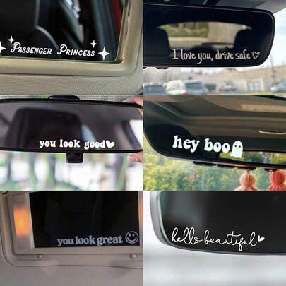 1 片汽车后视镜英文贴纸，易于安装，汽车装饰配件，适用于汽车后视镜、笔记本电脑和水瓶