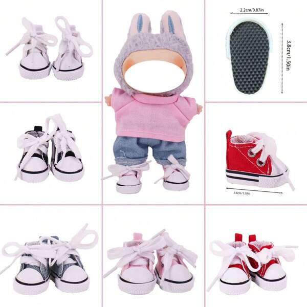 5pcs/Set 1.5 Inch Solid Color Lace-Up Canvas Shoes, 17cm Fabric Doll Clothes, Fashion Canvas Sneakers, Doll Shoes, Birthday Gift, Sports Equipment Essential, Dress-Up Game
