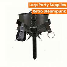 Disfraz medieval renacentista vikingo de 4 piezas, que incluye protector de cintura de PU, cinturón, bolsa con cordón y clip, accesorios para actuaciones en el escenario, disfraz de fiesta de graduación, conjunto de cosplay de Halloween - Multicolor - Ver 2