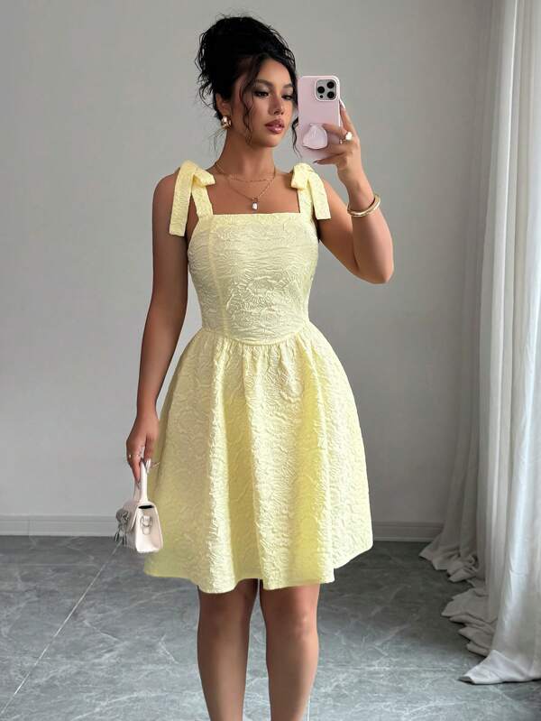 Vestido midi elegante con nudo delantero de tela tejida con estampado geométrico 2025 para mujer, adecuado para eventos nocturnos, fiestas, jardín y viajes de verano