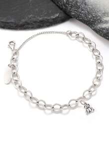 1pc Simple Unique Elegant 925 Sterling Silver Bracelet Embellished With Stuffed Teddy Bear Pendant Style Forged Link Charm Bracelet DIY Pendant Women Fine Jewelry Gift