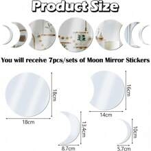 7 Stücke Mond-Phasen Acryl-Wandaufkleber, abnehmbare Acryl-Spiegel-Wandaufkleber für Zuhause, Wohnzimmer, Schlafzimmer, Dekoration (Silber) (Stil 1) Spiegel Wand Wanddekoration Zimmer Dekoration Wandspiegel Spiegel für Zimmer Heimdekoration Badezimmer Dekoration Wohnzimmer Dekoration