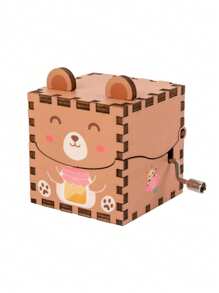 1 Set Caja de música de madera con motivos animales, adorno de escritorio para estudiantes, caja de música manual DIY, regalo de cumpleaños para niños de 1 a 3 años