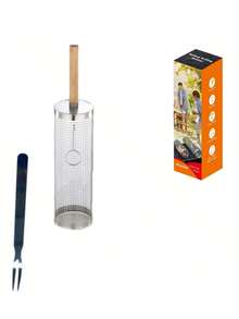 3 件便携式不锈钢烧烤炉，防烧设计（烧烤笼+烧烤叉+挂钩）烧烤工具套装，便携式户外烧烤必备，圆形坑式烹饪笼，烧烤露营烧烤配件，烧烤必备工具，带盖户外烧烤篮，适用于露营和户外烧烤，父亲节、圣诞节、万圣节和暑假必备物品 - 彩色 - 查看 13