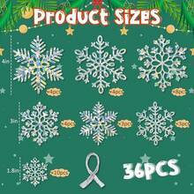 36 adornos de copos de nieve blancos de Navidad de plástico con diamantina para decoración de árbol de Navidad de invierno, varios tamaños, para manualidades - Brillo - Ver 6