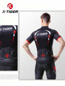 Radfahrer Outfit Set, Herren Radtrikot mit Kurzarm, Radhose mit 5D gepolsterter Innenhose, angenehm atmungsaktiver feuchtigkeitsableitender Stoff, 3-Fach Taschenkonstruktion am Trikot mit rutschfestem Saum