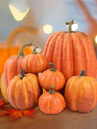 7 件/套人造南瓜秋季装饰各种尺寸逼真假南瓜套装适用于农舍餐桌中心客厅家居装饰户外花园庭院万圣节丰收感恩节派对装饰