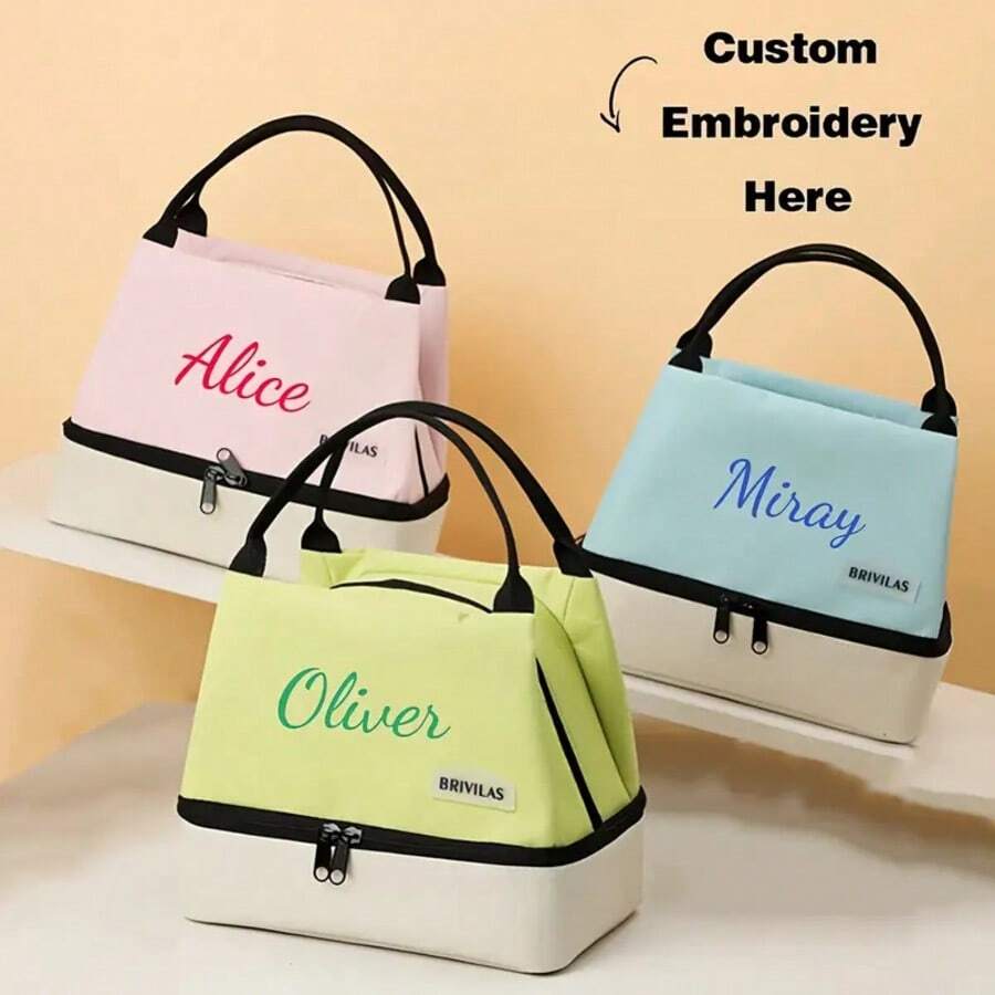 Lancheira de camada dupla, nome personalizável, adequada para almoço, viagens, piquenique, feriados, presentes de aniversário, volta às aulas