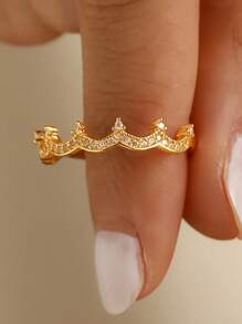 Anillo de corona elegante para mujer, anillo de dedo con cristales estilo lujoso estilo palacio