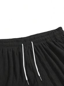 Shorts de veludo cotelê retos e soltos para homens, calças casuais estampadas Five Minutes para um visual minimalista - Preto - Ver 5