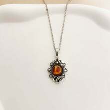 1pc Vintage Stainless Steel Chain Necklace With 26pcs Flame Shaped Letter Pendant