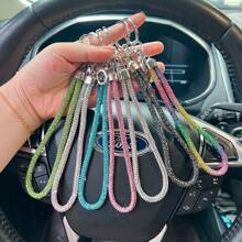 1 pieza Correa de teléfono/llavero/colgante de bolso/cadena de insignia con pedrería brillante y completamente enjoyado de moda, correa de muñeca duradera accesorio de coche, escuela