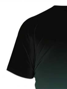 Herren 2-teiliges Lässig Outfit, Grüner Farbverlauf Buchstaben Muster Kurzarm T-Shirt + Kordelzug Sport Shorts, Sommer Herren Outdoor Rundhals Sportbekleidung Set