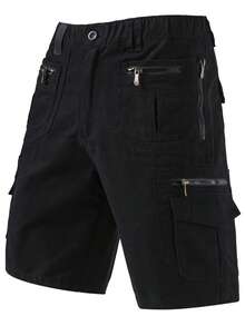 Shorts For Men Men's Multi-Zipper Pocket Shorts Shorts Mid-Length Pants Belt Black Sports Pants Casual Pants Loose Overalls Suitable For Sports Hiking, Running And Playing Ball Jorts - 黑色 - 查看 2