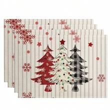 4/6 Stücke Weihnachtsbaum Tischsets, mit roten, weißen und karierten Mustern, robustes Material, geeignet für Küche, Esszimmer, Innen-/Außen Feiertagsdekoration, Thanksgiving und Weihnachten