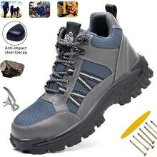 Steel Toe Safety Shoes - Breathable Upper, Kevlar Puncture-Resistant Midsole, Non-Slip Rubber Sole, Impact Protection, Ideal For Industrial & Construction Work - Grey - View 1