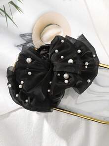 1 件优雅珍珠点缀多层蝴蝶结发夹发圈，大号爪夹马尾辫夹，泡泡网设计，适合正式活动、派对、聚会，是情人节、感恩节、生日、节日的理想礼物 - 黑色 - 查看 6