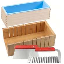 Molde de Silicone Retangular Flexível Grande de 42 onças, Kit de Fabricação de Sabonete Artesanal com Caixa de Madeira, Raspador Ondulado e Reto de Aço Inoxidável, e Cortador, Suprimentos para Fabricação de Sabonete Caseiro