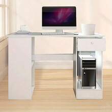 Computer Desk H Shaped PC Laptop Gaming Table W/ Book Shelves Bookcase UK - White - View 10