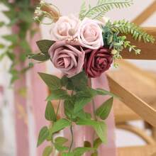 2 Piece Wedding Party Chair Decoration, With Artificial Eucalyptus And Ribbon Wedding Aisle Decor, Purple Peony Flower