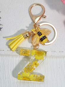 1 件首字母钥匙扣，带粉色可爱雏菊干花，女孩/女士包包吊坠装饰，带流苏配饰背包，适合学校汽车配饰哥特 Y2k - 黃色 - 查看 16