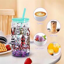 Paquete de 8 tumblers tipo globo de nieve de pared doble de 16 onzas, tazas de frascos de albañil con glitter DIY con tapa, pajita y tapón de silicona - Lavar a mano, libres de BPA y PVC, botellas de agua de plástico ligero para Halloween y Acción de Gracias - Multicolor - Ver 5
