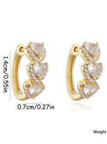 2 pezzi di orecchini geometrici in rame placcato oro 18K con zirconi a forma di cuore, personalizzabili, semplici e leggeri, orecchini a forma di C in zircone di alta qualità per donna