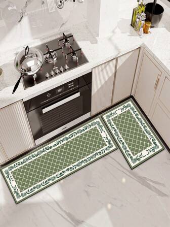 1pc Diatomite Kitchen Mat, Green Diamond Pattern & Brown Diamond Pattern, Wheat Design, Luxury Minimalist Style Fatigue Relief Kitchen Carpet, Waterproof & Dirt-Resistant, 3mm Thickness, Can Be Customized, Durable & Comfortable Silicone Mat, Top Fabric, Middle Sponge, Bottom Rubber, Suitable For Kitchen, Bathroom, Entryway, Laundry Room