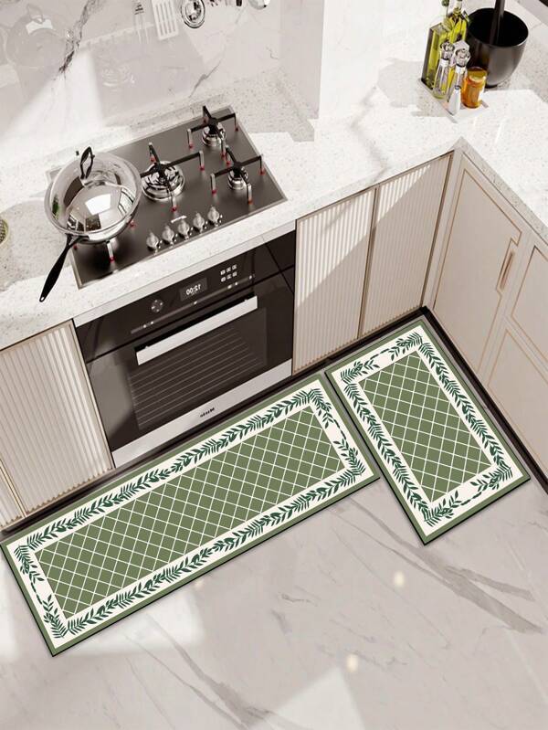 1 pezzo Tappetino da cucina in diatomite, con motivo a rombi verdi e marroni, design a grano, stile minimalista di lusso, che allevia la fatica in cucina, impermeabile e resistente allo sporco, spessore 3mm, personalizzabile, tappetino in silicone morbido e confortevole, con strato superiore in tessuto, strato intermedio in spugna e strato inferiore in gomma, adatto per cucina, bagno, ingresso, lavanderia