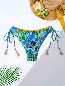 2 件套全身印花性感后系带比基尼，海滩度假旅行夏季 - 綠藍 - 查看 6