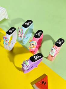 Set de 5 relojes digitales LED con diseño de unicornio colorido para niños, accesorio minimalista elegante y lindo con correa de goma, adecuado para niñas, estudiantes de primaria y secundaria, reloj deportivo LED tipo pulsera, regalo ideal para amigos en fiestas y cumpleaños